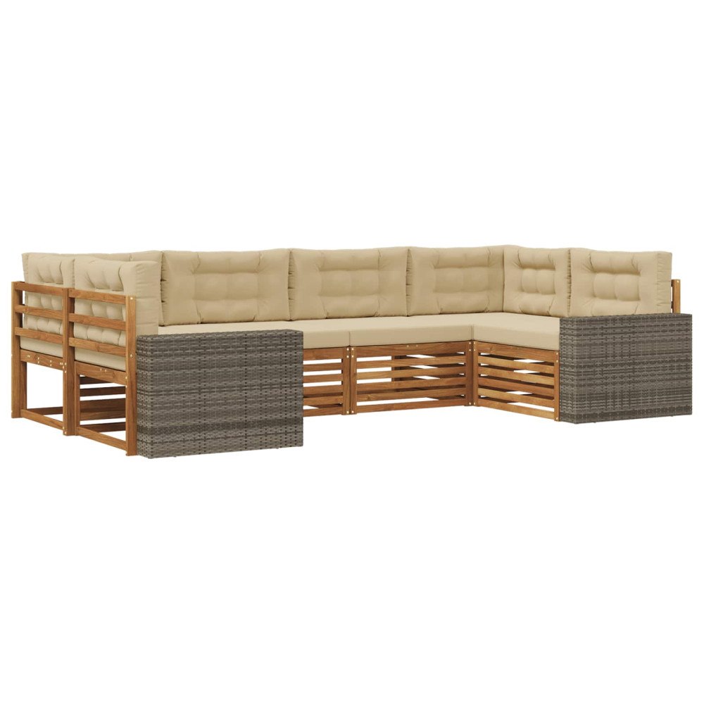 vidaXL Utomhussoffset med kudde 6 pcs Naturlig och Beige