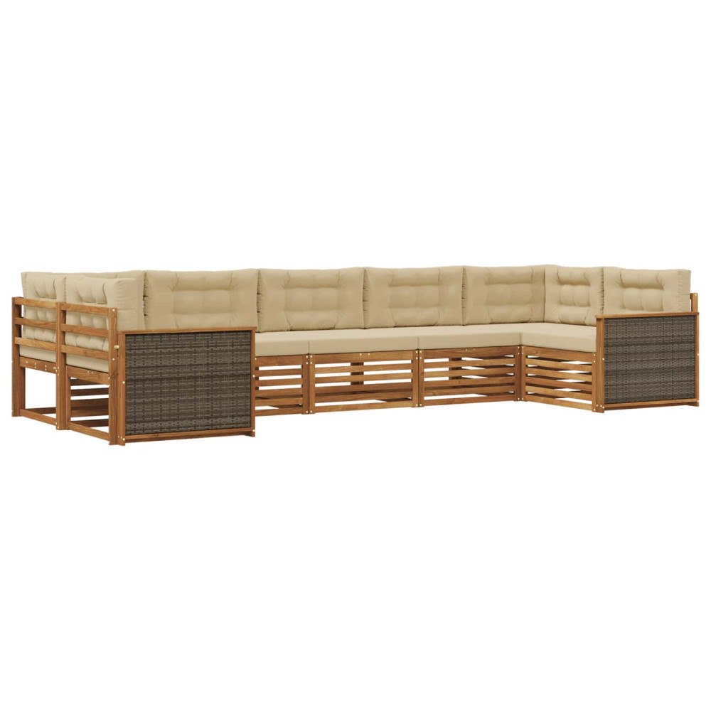 vidaXL Utomhussoffset med kudde 7 pcs Naturlig och Beige