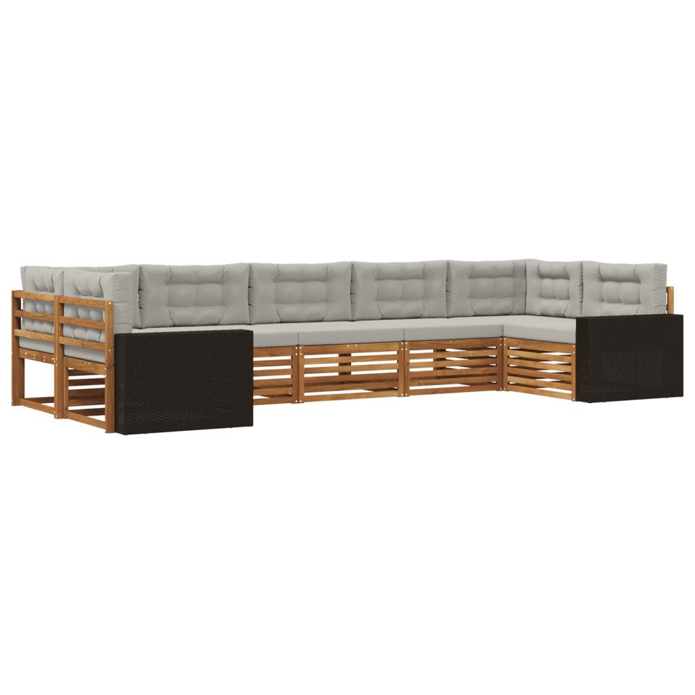 vidaXL Utomhussoffset med kudde 7 pcs Naturlig och ljusgrå
