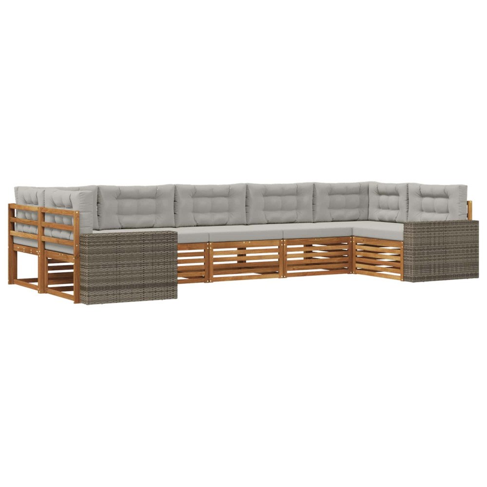 vidaXL Utomhussoffset med kudde 7 pcs Naturlig och ljusgrå
