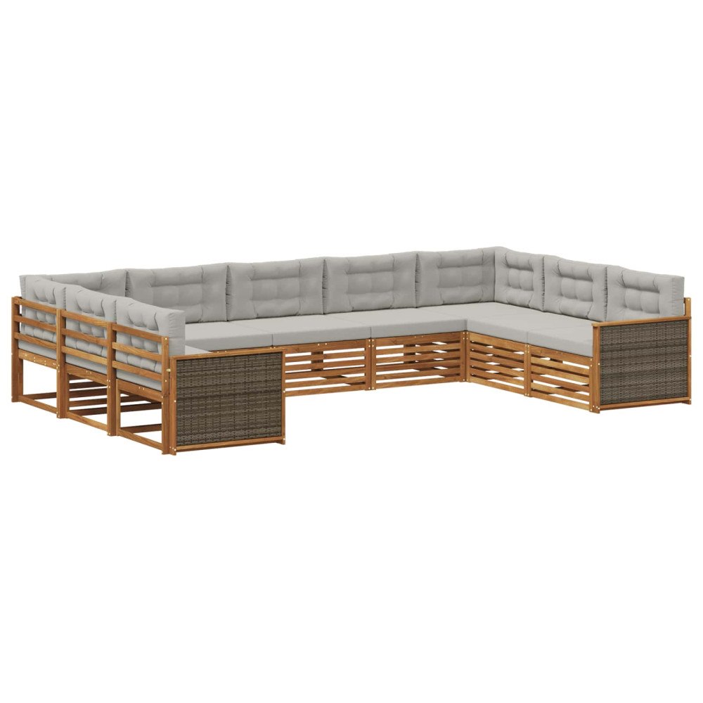 vidaXL Utomhussoffset 9 pcs Naturlig och ljusgrå Massivt Akaciaträ