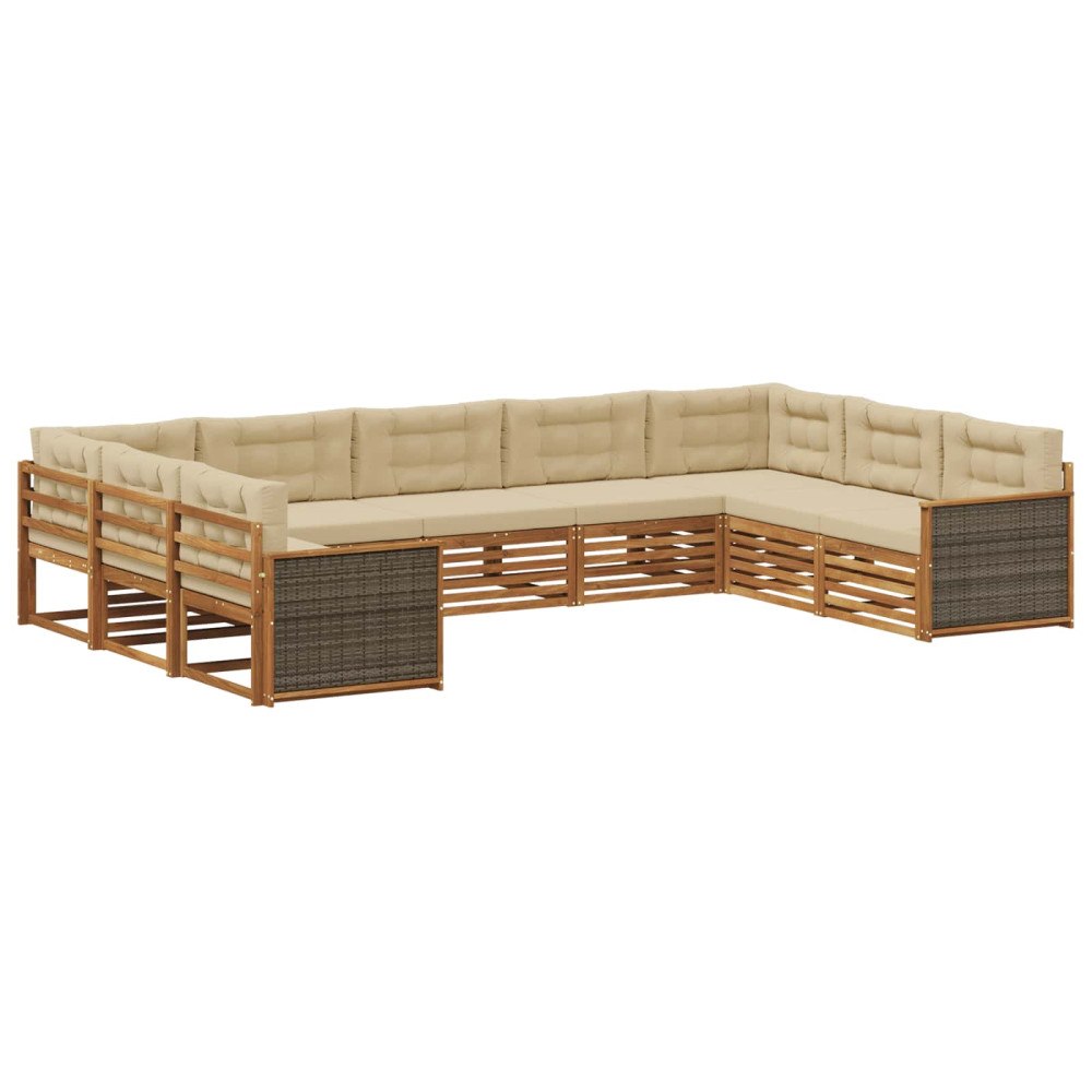 vidaXL Utomhussoffset 9 pcs Naturlig och Beige Massivt Akaciaträ