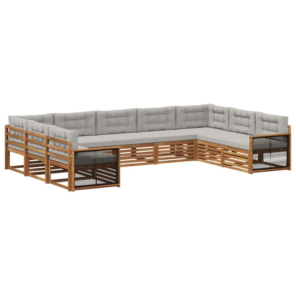vidaXL Utomhussoffset 9 pcs Naturlig och ljusgrå Massivt Akaciaträ
