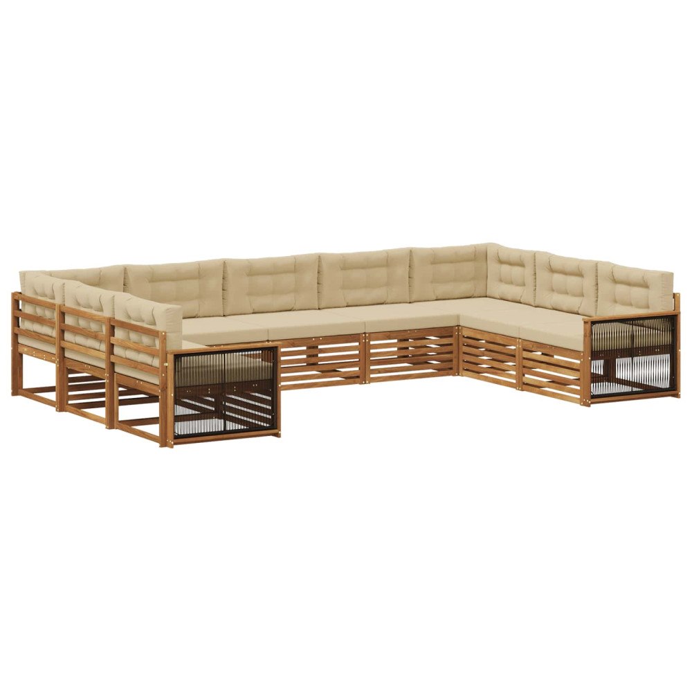 vidaXL Utomhussoffset 9 pcs Naturlig och Beige Massivt Akaciaträ
