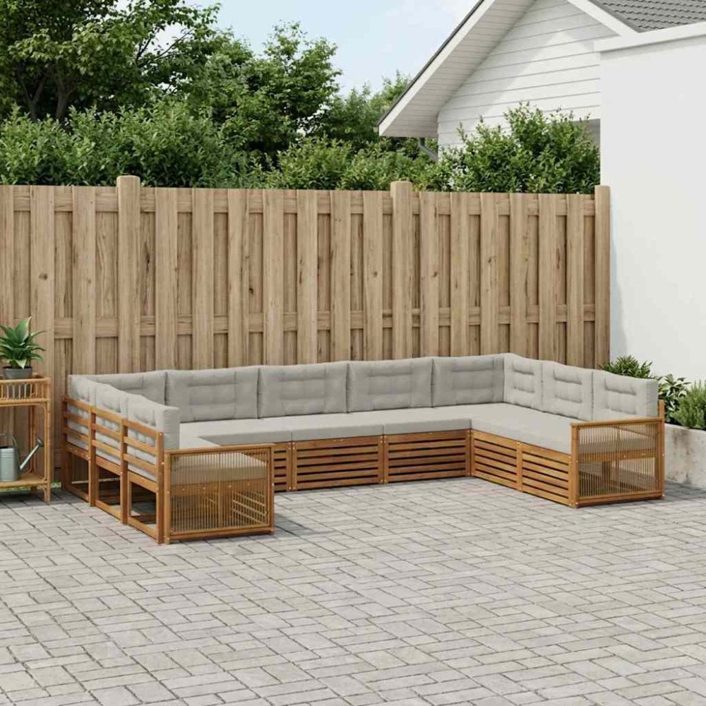 vidaXL Utomhussoffset 9 pcs Naturlig och ljusgrå Massivt Akaciaträ