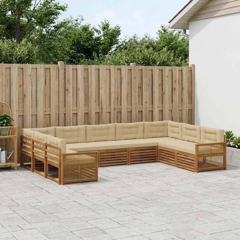 vidaXL Utomhussoffset 9 pcs Naturlig och Beige Massivt Akaciaträ
