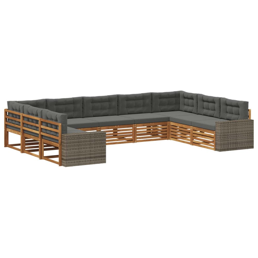 vidaXL Utomhussoffset 9 pcs Naturlig och Antracit Massivt Akaciaträ