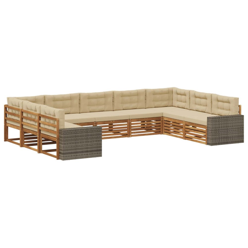 vidaXL Utomhussoffset 9 pcs Naturlig och Beige Massivt Akaciaträ