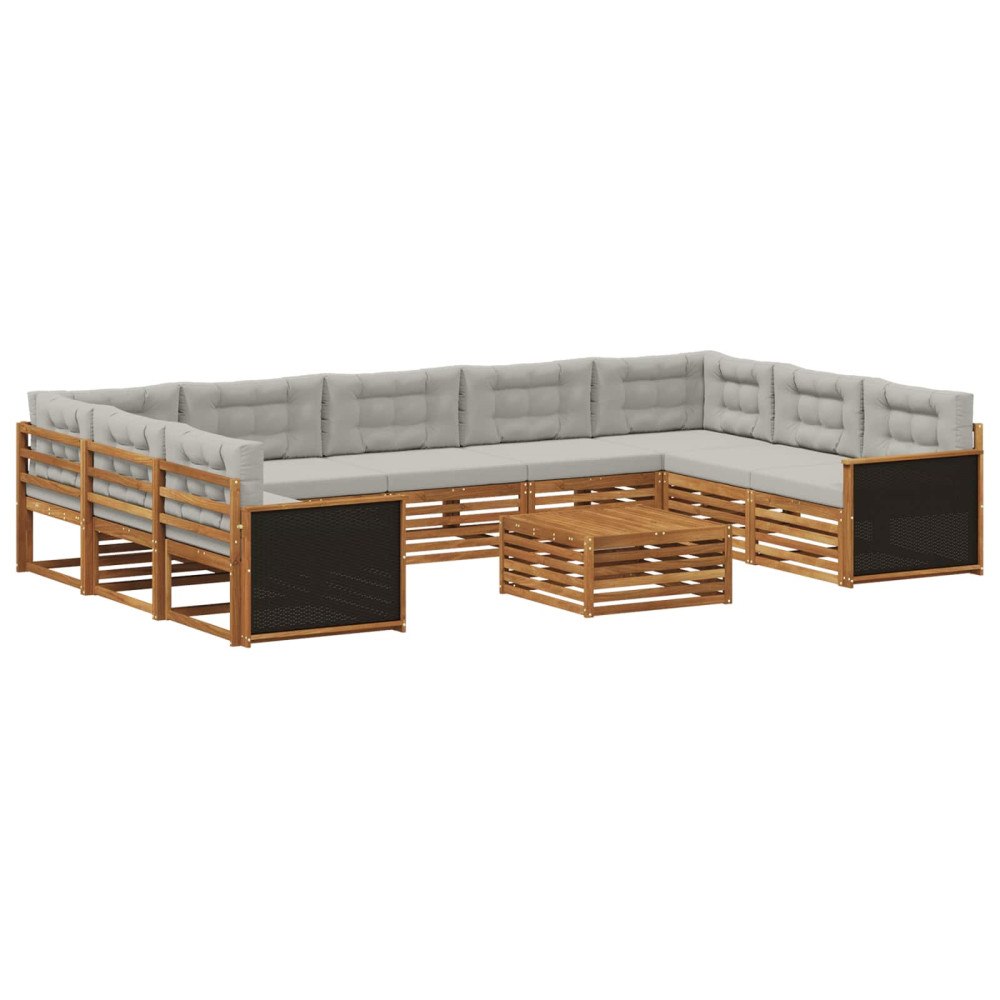 vidaXL Utomhussoffset 10 pcs Naturlig och ljusgrå Massivt Akaciaträ