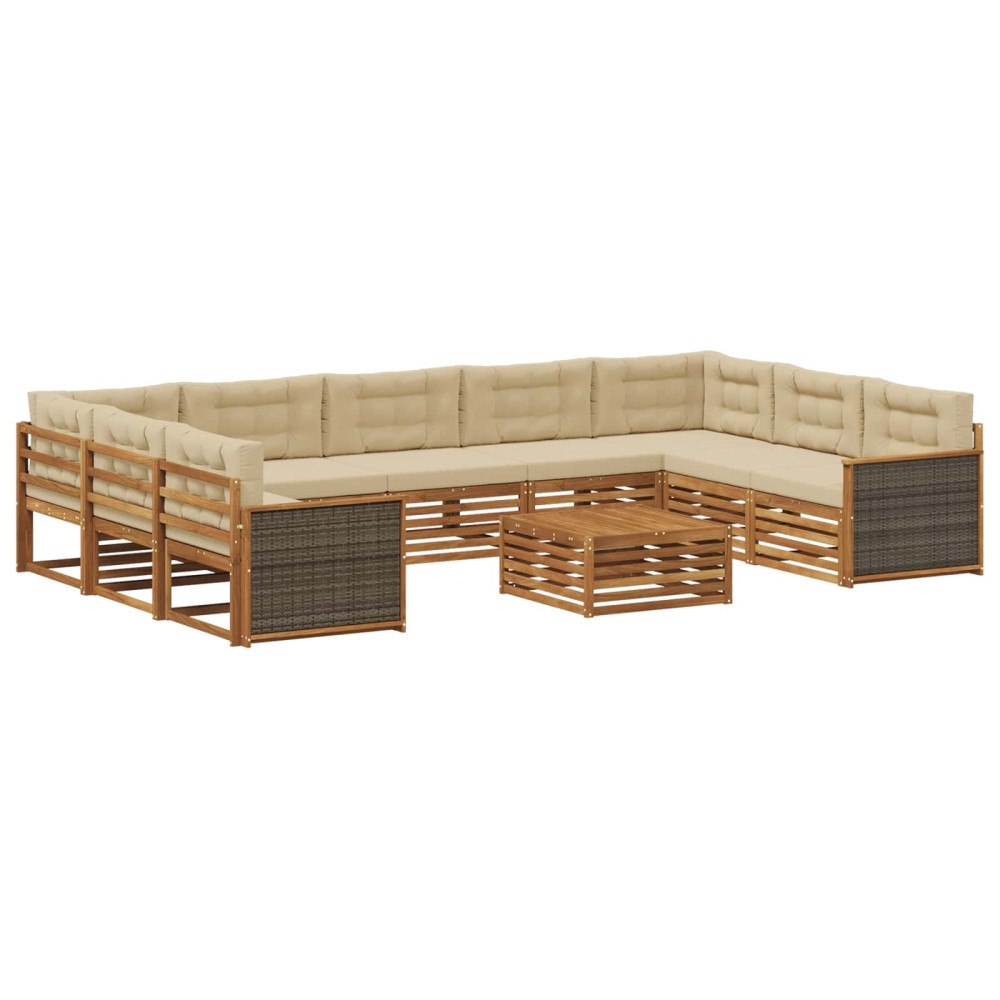 vidaXL Utomhussoffset 10 pcs Naturlig och Beige Massivt Akaciaträ