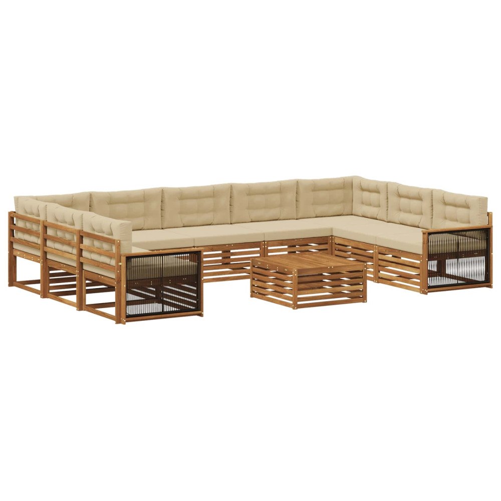 vidaXL Utomhussoffset 10 pcs Naturlig och Beige Massivt Akaciaträ