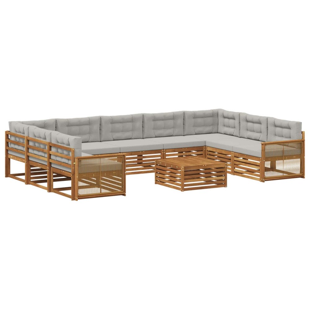 vidaXL Utomhussoffset 10 pcs Naturlig och ljusgrå Massivt Akaciaträ