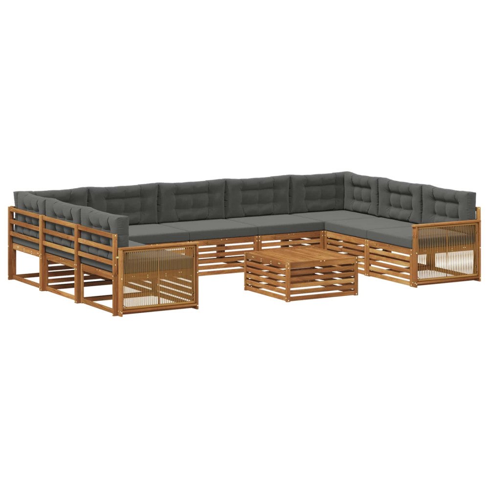 vidaXL Utomhussoffset 10 pcs Naturlig och Antracit Massivt Akaciaträ