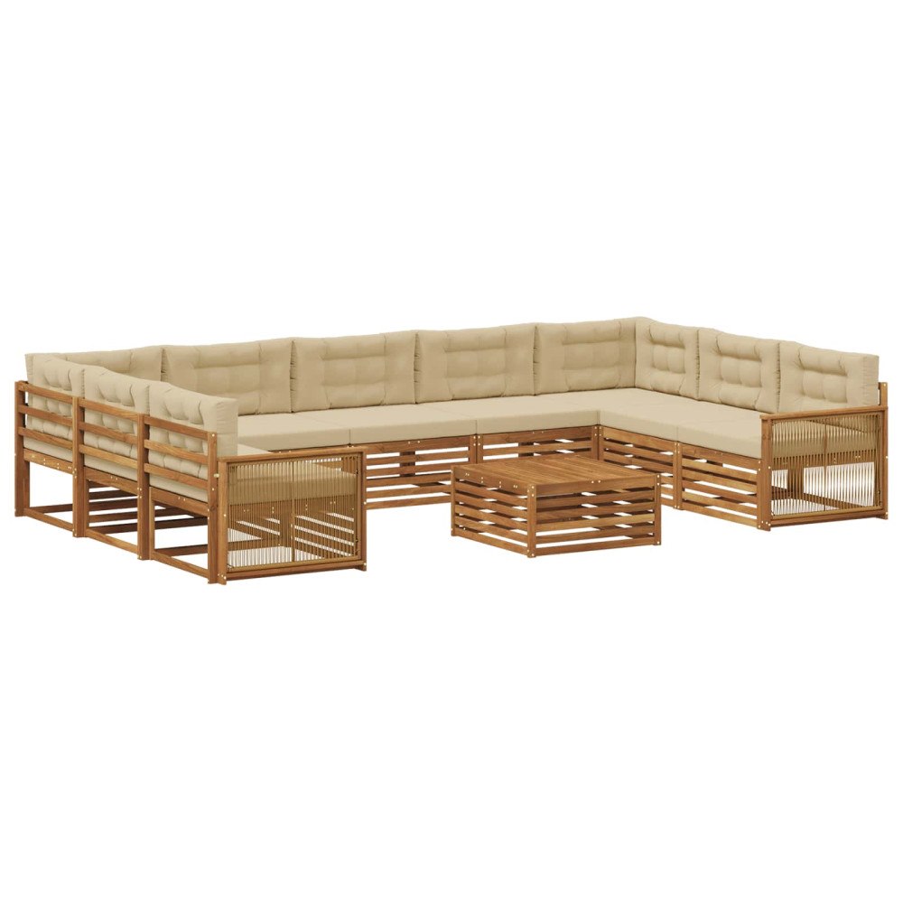 vidaXL Utomhussoffset 10 pcs Naturlig och Beige Massivt Akaciaträ