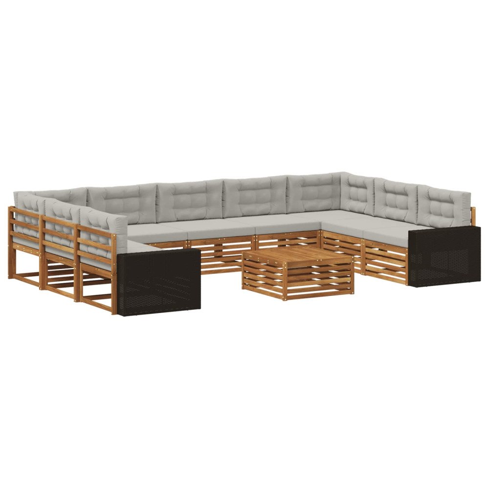 vidaXL Utomhussoffset 10 pcs Naturlig och ljusgrå Massivt Akaciaträ