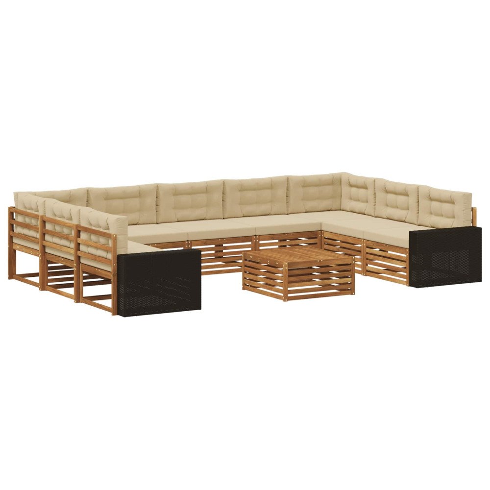 vidaXL Utomhussoffset 10 pcs Naturlig och Beige Massivt Akaciaträ