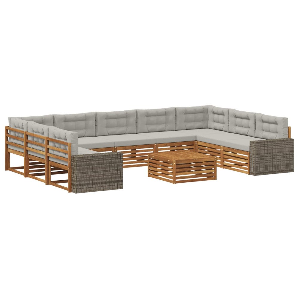 vidaXL Utomhussoffset 10 pcs Naturlig och ljusgrå Massivt Akaciaträ