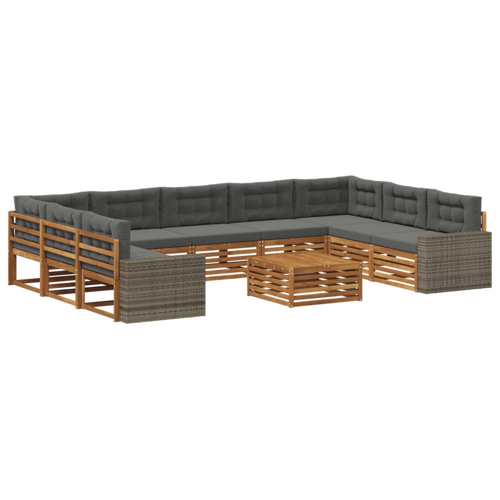 vidaXL Utomhussoffset 10 pcs Naturlig och Antracit Massivt Akaciaträ