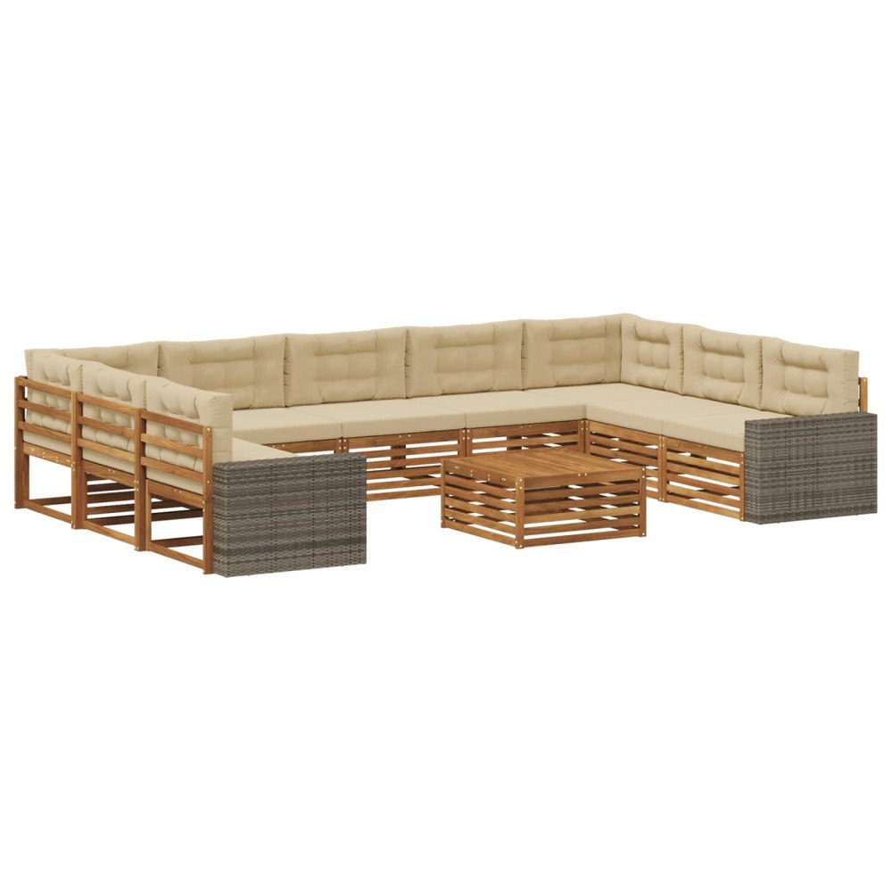 vidaXL Utomhussoffset 10 pcs Naturlig och Beige Massivt Akaciaträ