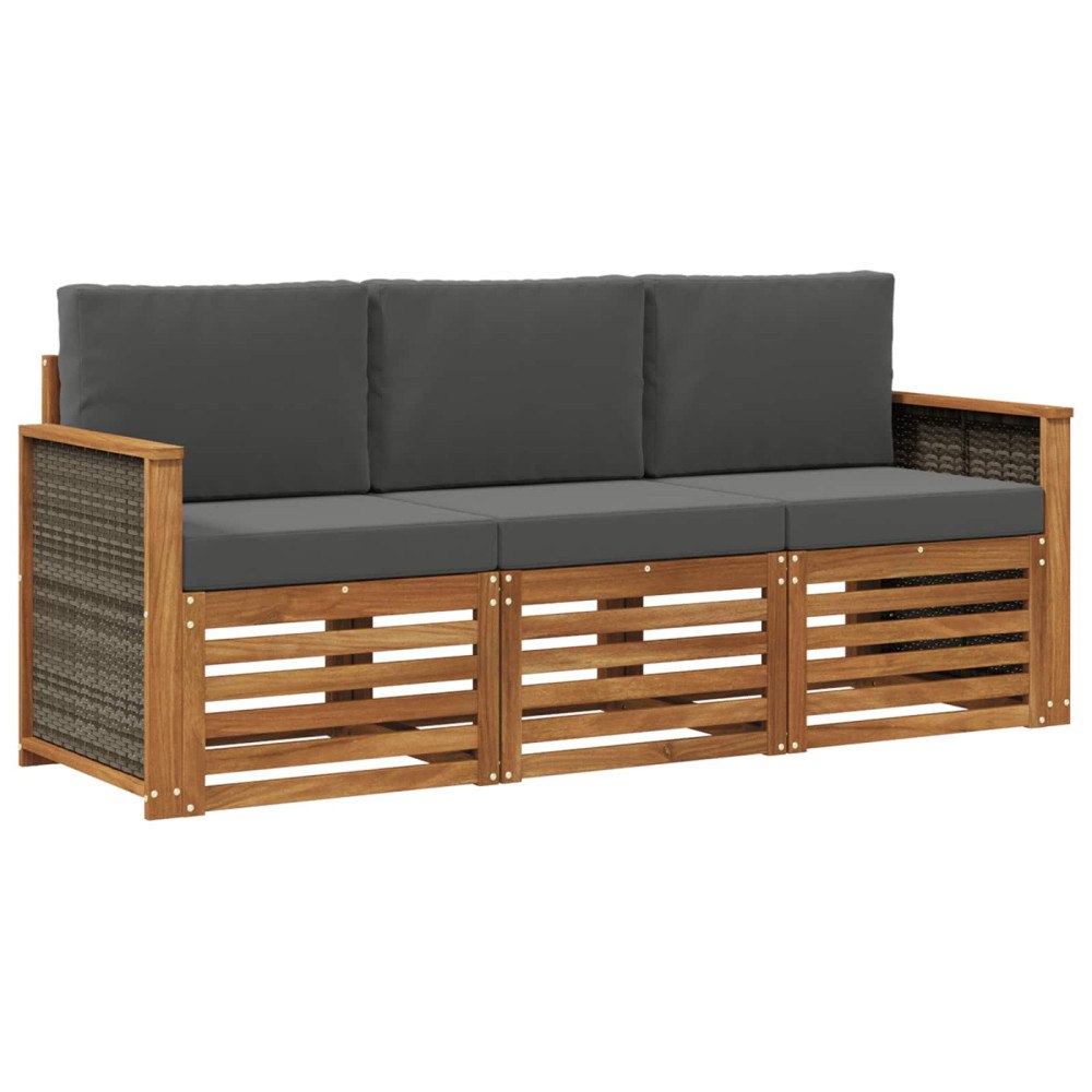 vidaXL Soffgrupper med kudde 3 pcs Massivt Akaciaträ