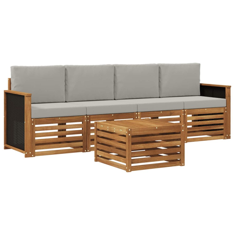 vidaXL Utomhussoffset 5 pcs Naturlig och ljusgrå Massivt Akaciaträ