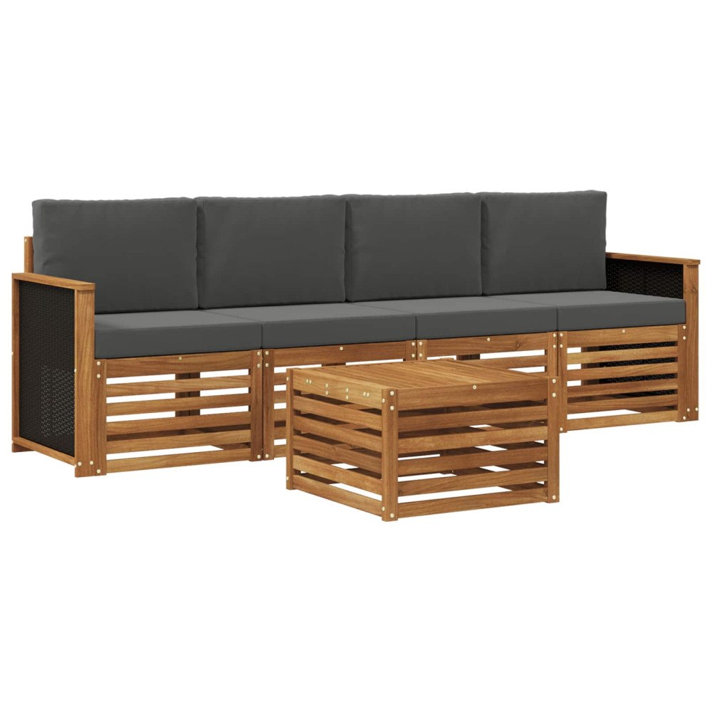 vidaXL Utomhussoffset 5 pcs Naturlig och Antracit Massivt Akaciaträ