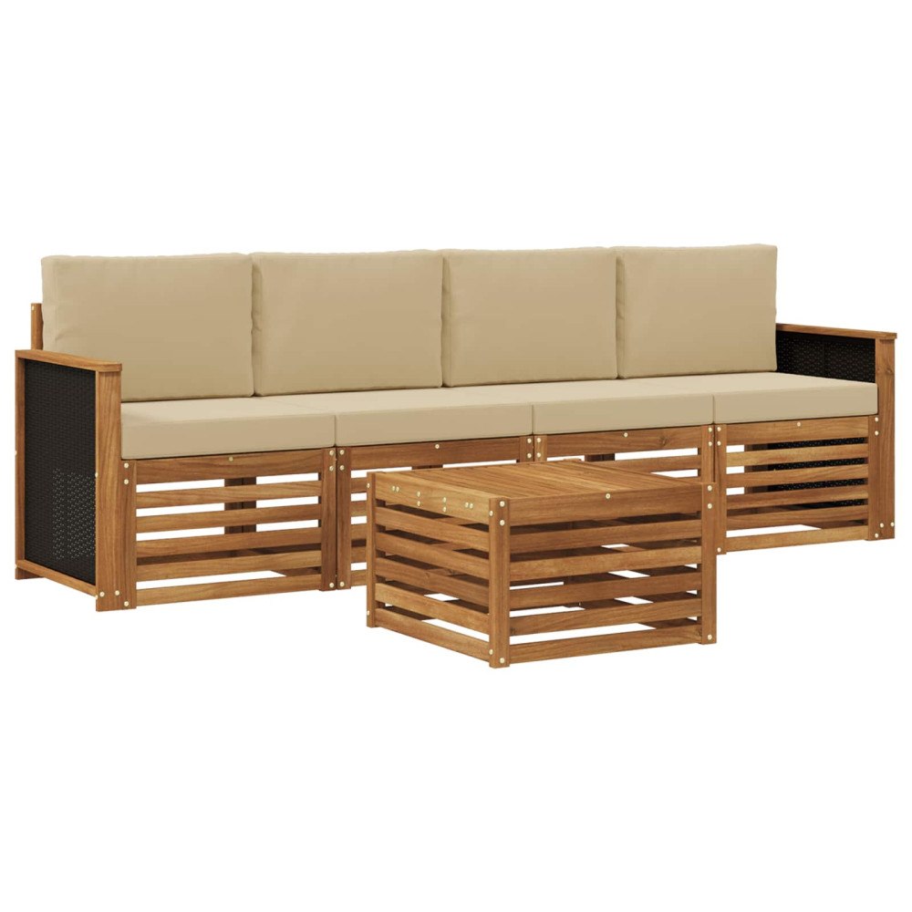 vidaXL Utomhussoffset 5 pcs Naturlig och Beige Massivt Akaciaträ