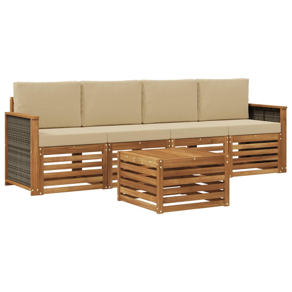 vidaXL Utomhussoffset 5 pcs Naturlig och Beige Massivt Akaciaträ