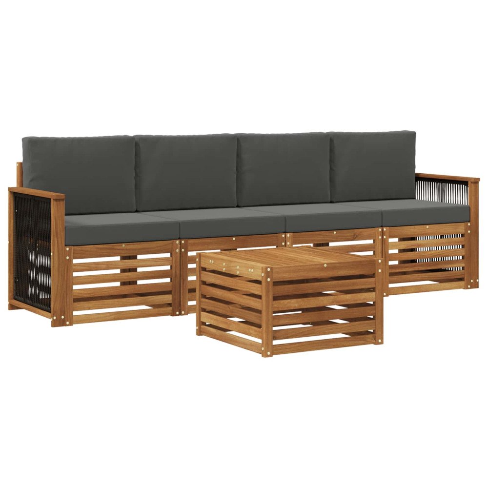 vidaXL Utomhussoffset 5 pcs Naturlig och Antracit Massivt Akaciaträ