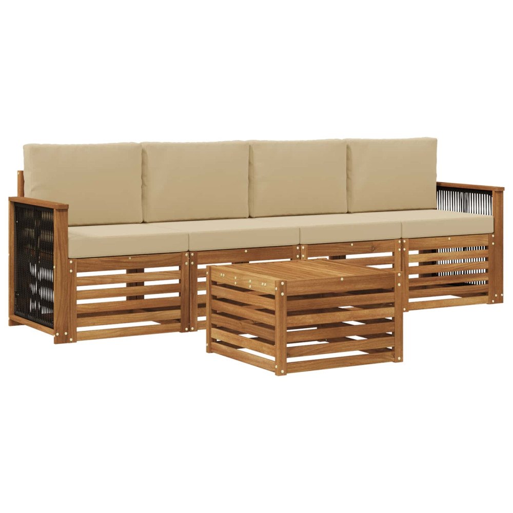 vidaXL Utomhussoffset 5 pcs Naturlig och Beige Massivt Akaciaträ