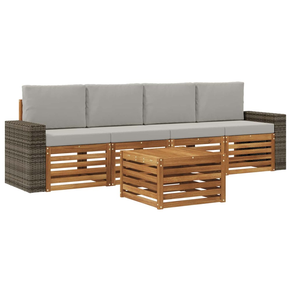 vidaXL Utomhussoffset 5 pcs Naturlig och ljusgrå Massivt Akaciaträ