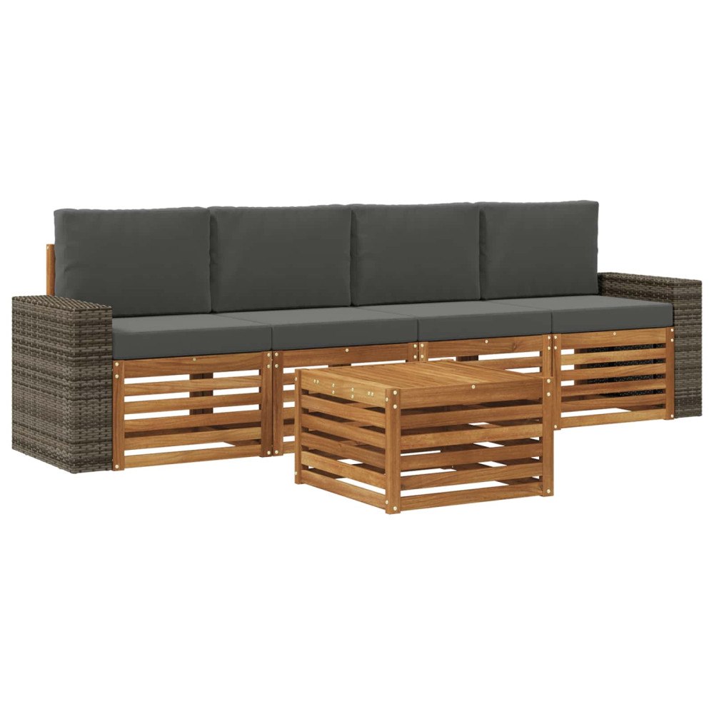 vidaXL Utomhussoffset 5 pcs Naturlig och Antracit Massivt Akaciaträ