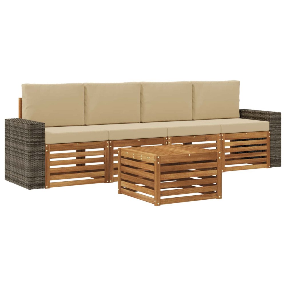 vidaXL Utomhussoffset 5 pcs Naturlig och Beige Massivt Akaciaträ