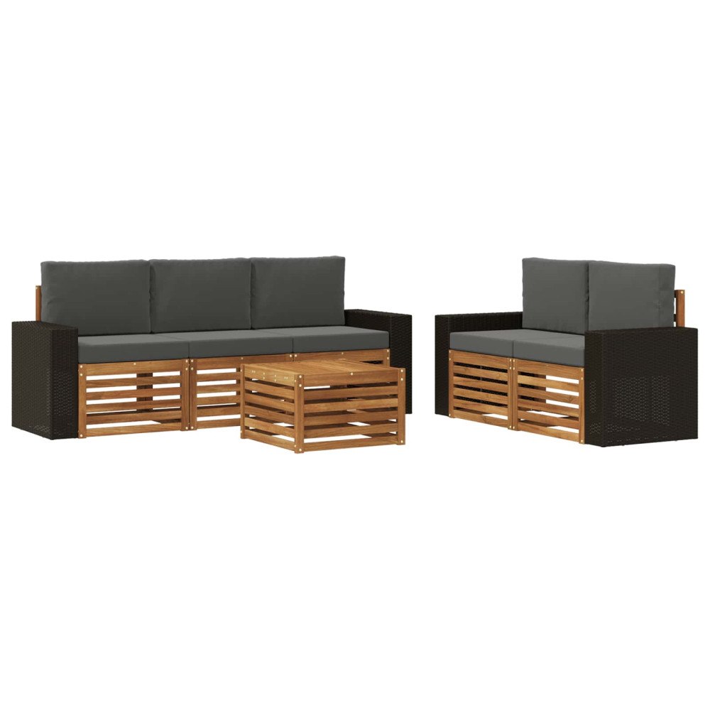 vidaXL Soffgrupper med kudde 6 pcs Massivt Akaciaträ