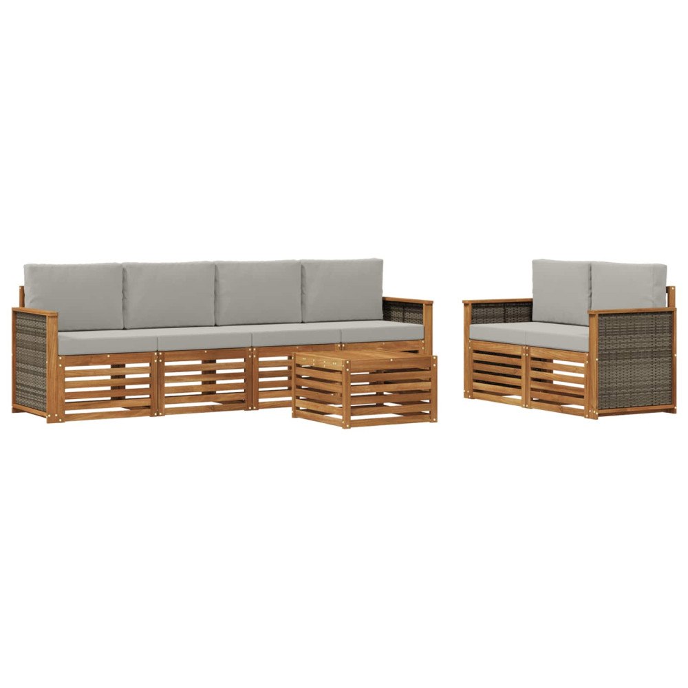 vidaXL Utomhussoffset 7 pcs Naturlig och ljusgrå Massivt Akaciaträ