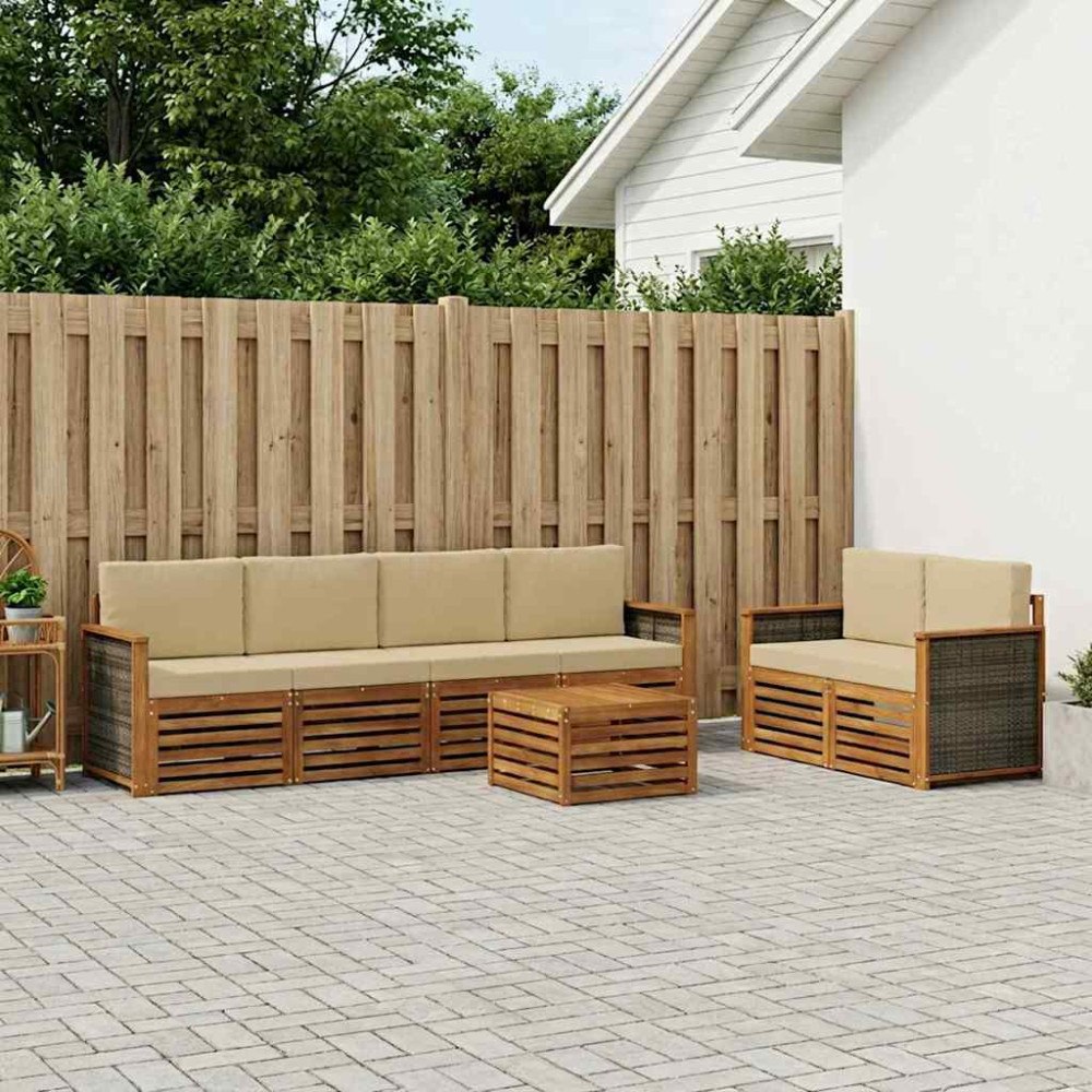 vidaXL Utomhussoffset 7 pcs Naturlig och Beige Massivt Akaciaträ