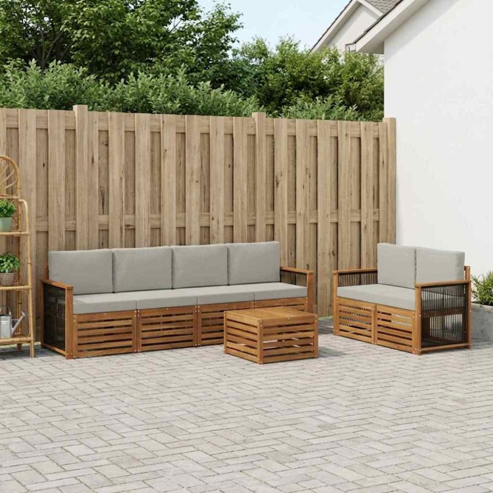 vidaXL Utomhussoffset 7 pcs Naturlig och ljusgrå Massivt Akaciaträ