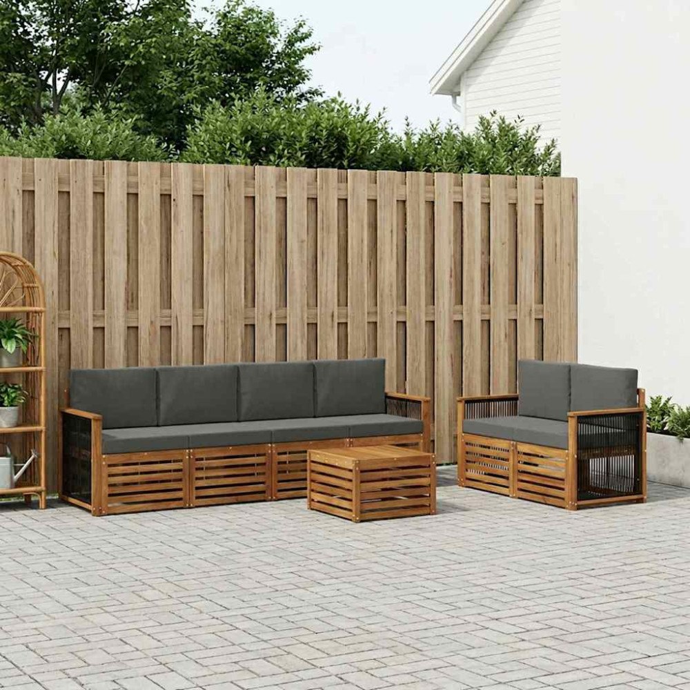 vidaXL Utomhussoffset 7 pcs Naturlig och Antracit Massivt Akaciaträ