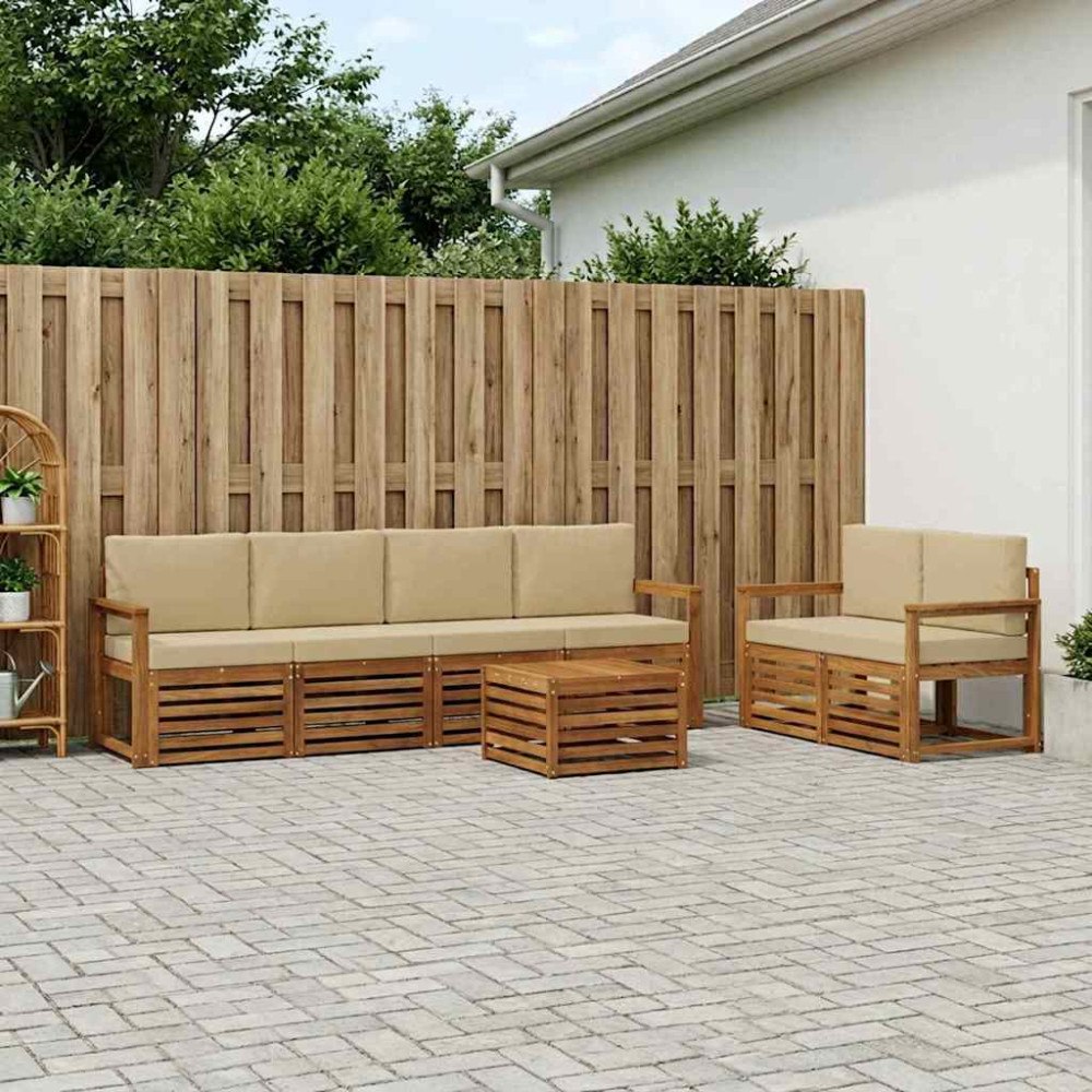 vidaXL Utomhussoffset 7 pcs Naturlig och Beige Massivt Akaciaträ