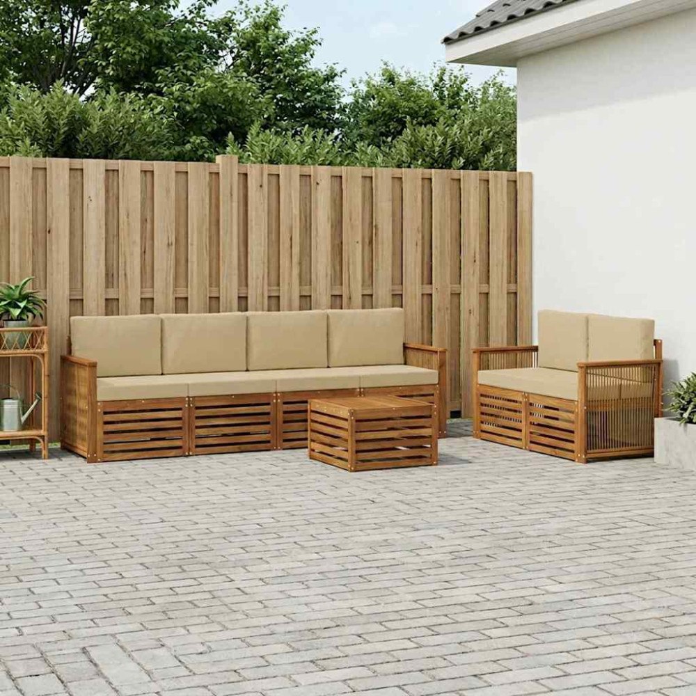 vidaXL Utomhussoffset 7 pcs Naturlig och Beige Massivt Akaciaträ
