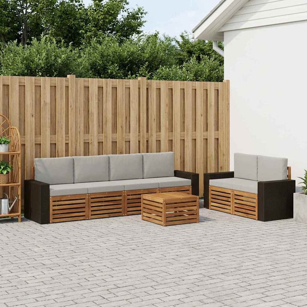 vidaXL Utomhussoffset 7 pcs Naturlig och ljusgrå Massivt Akaciaträ
