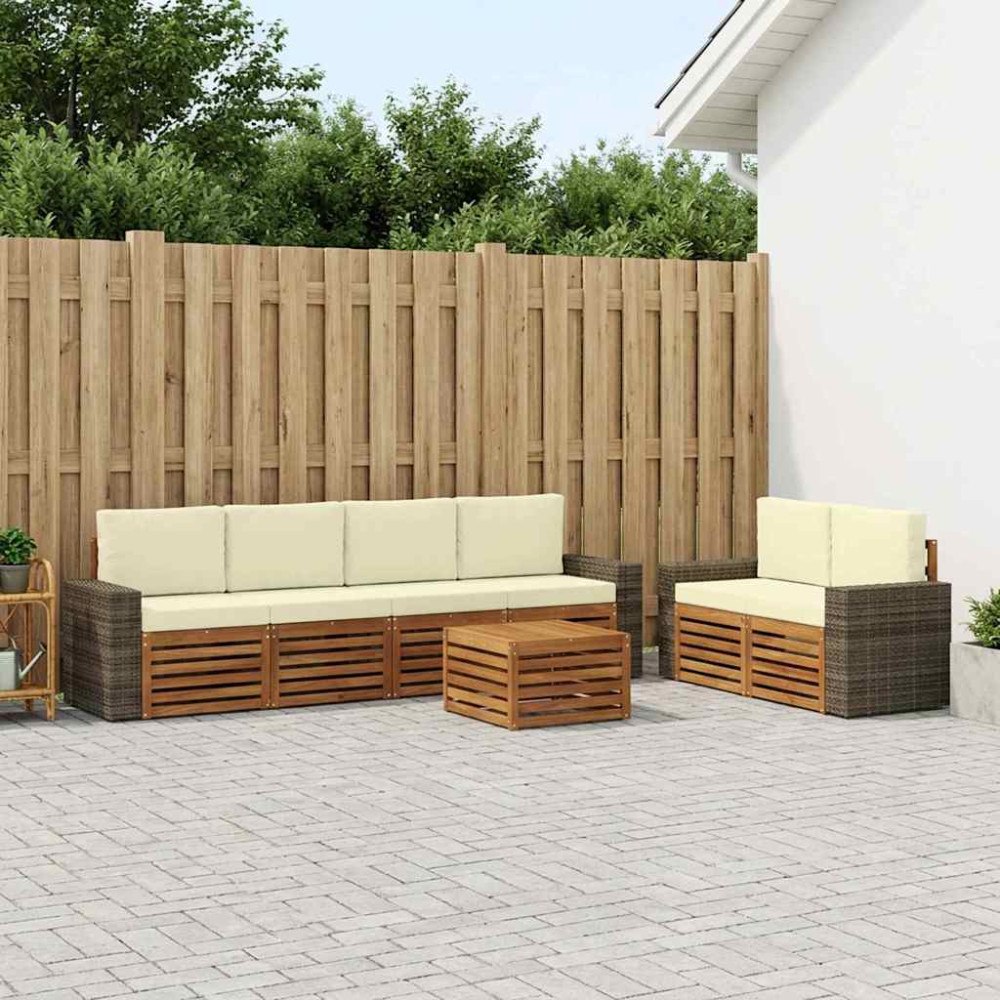 vidaXL Utomhussoffset 7 pcs Naturlig och Grädde Massivt Akaciaträ