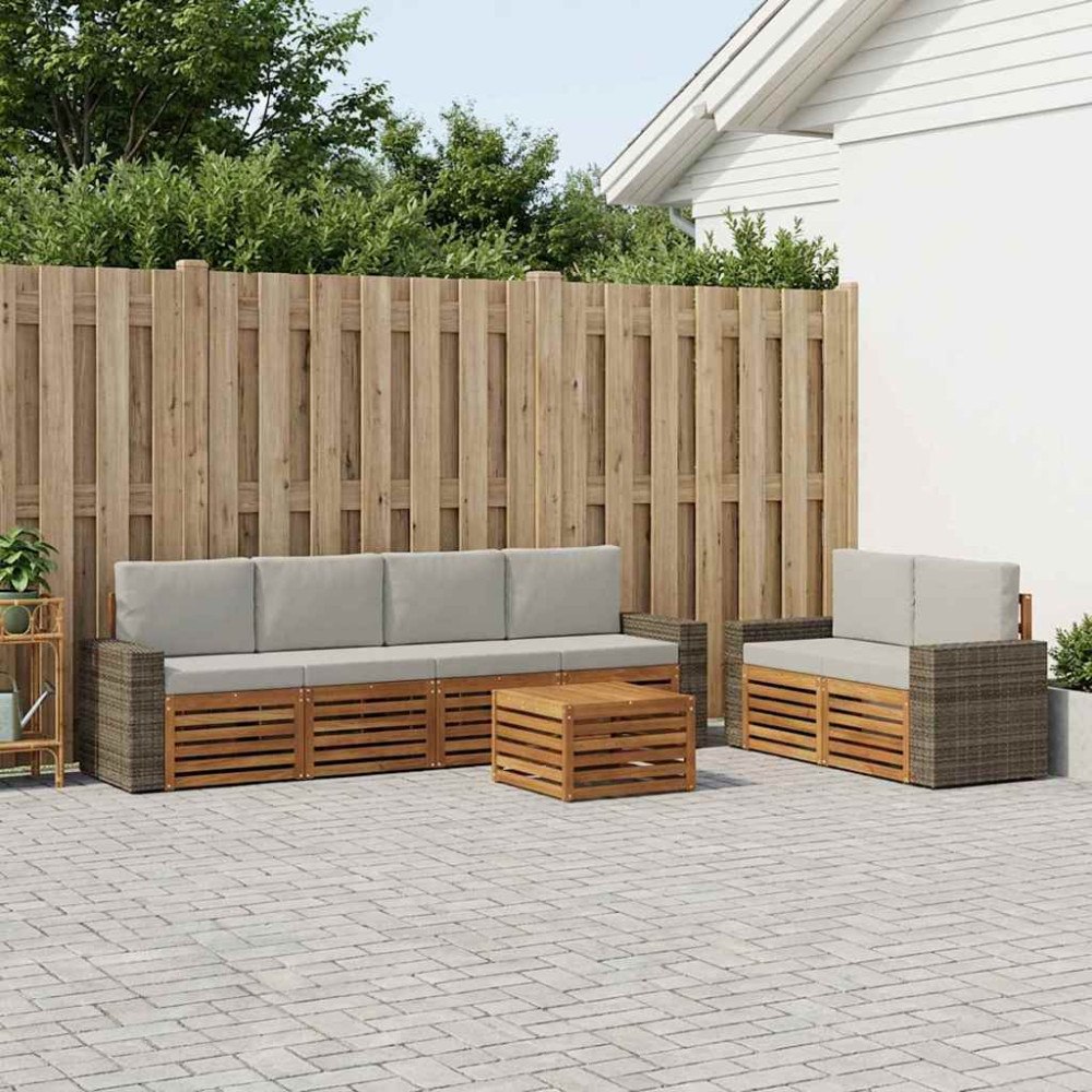 vidaXL Utomhussoffset 7 pcs Naturlig och ljusgrå Massivt Akaciaträ