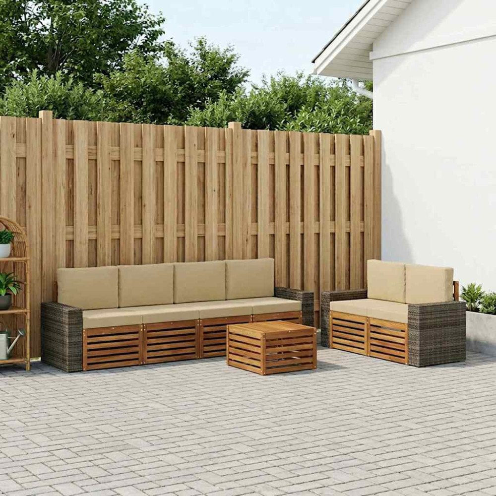 vidaXL Utomhussoffset 7 pcs Naturlig och Beige Massivt Akaciaträ