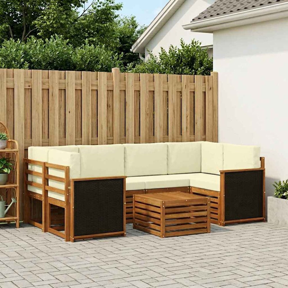 vidaXL Utomhussoffset 7 pcs Naturlig och Grädde Massivt Akaciaträ