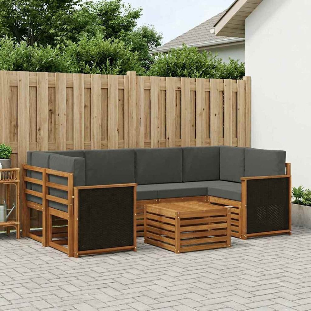 vidaXL Utomhussoffset 7 pcs Naturlig och Antracit Massivt Akaciaträ