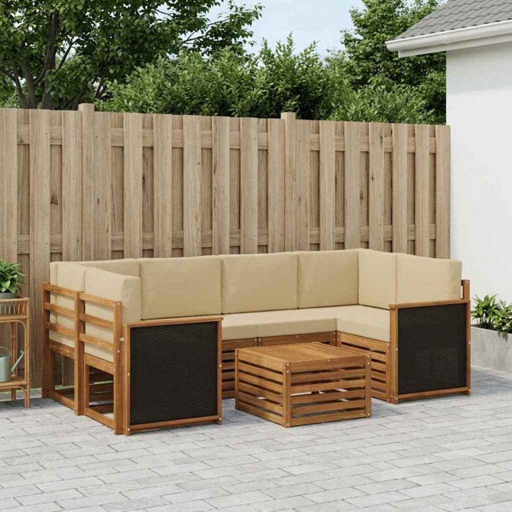 vidaXL Utomhussoffset 7 pcs Naturlig och Beige Massivt Akaciaträ