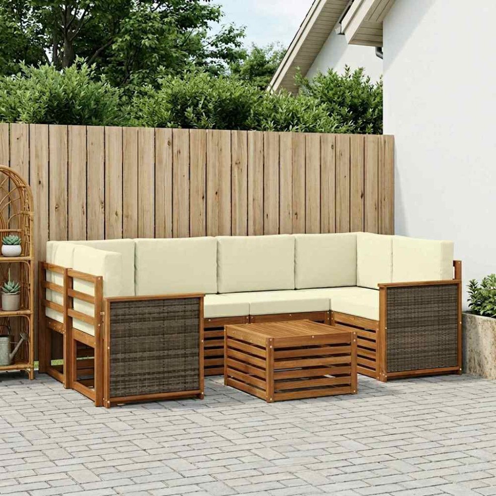 vidaXL Utomhussoffset 7 pcs Naturlig och Grädde Massivt Akaciaträ