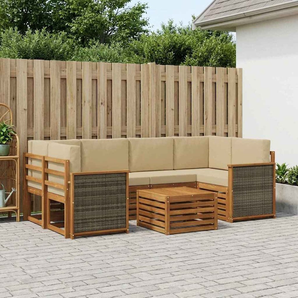 vidaXL Utomhussoffset 7 pcs Naturlig och Beige Massivt Akaciaträ