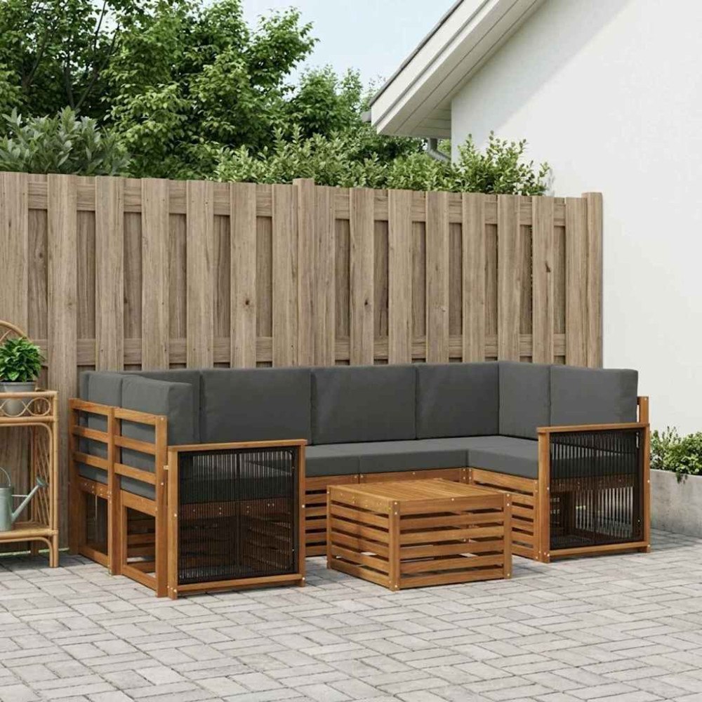 vidaXL Utomhussoffset 7 pcs Naturlig och Antracit Massivt Akaciaträ